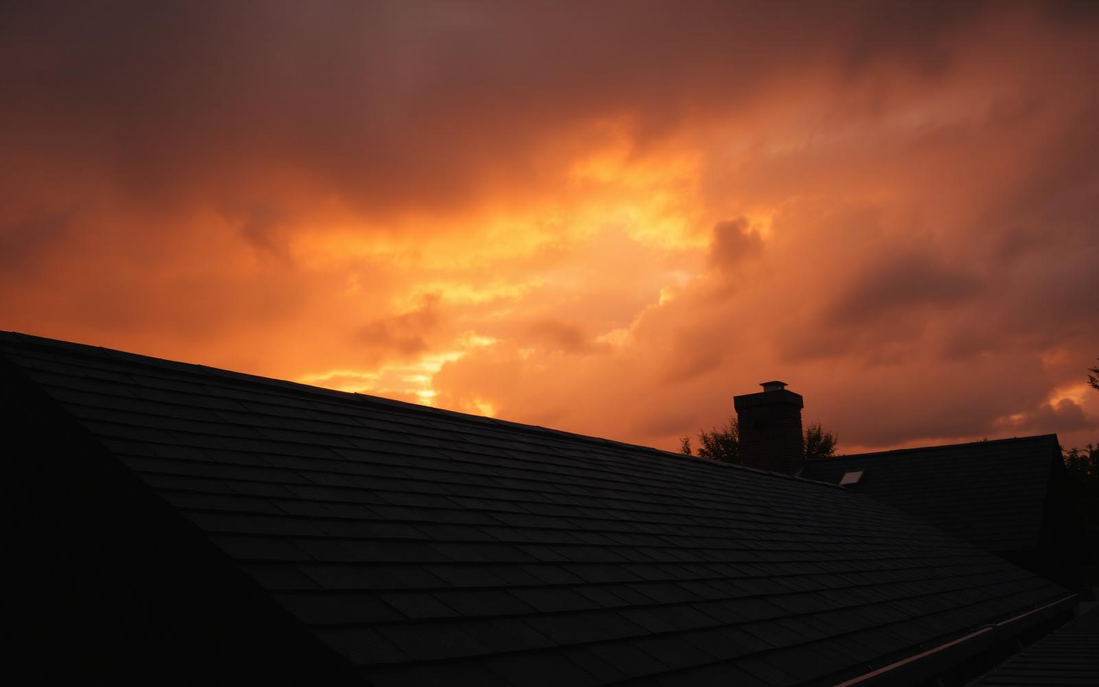 Residential roof at golden hour